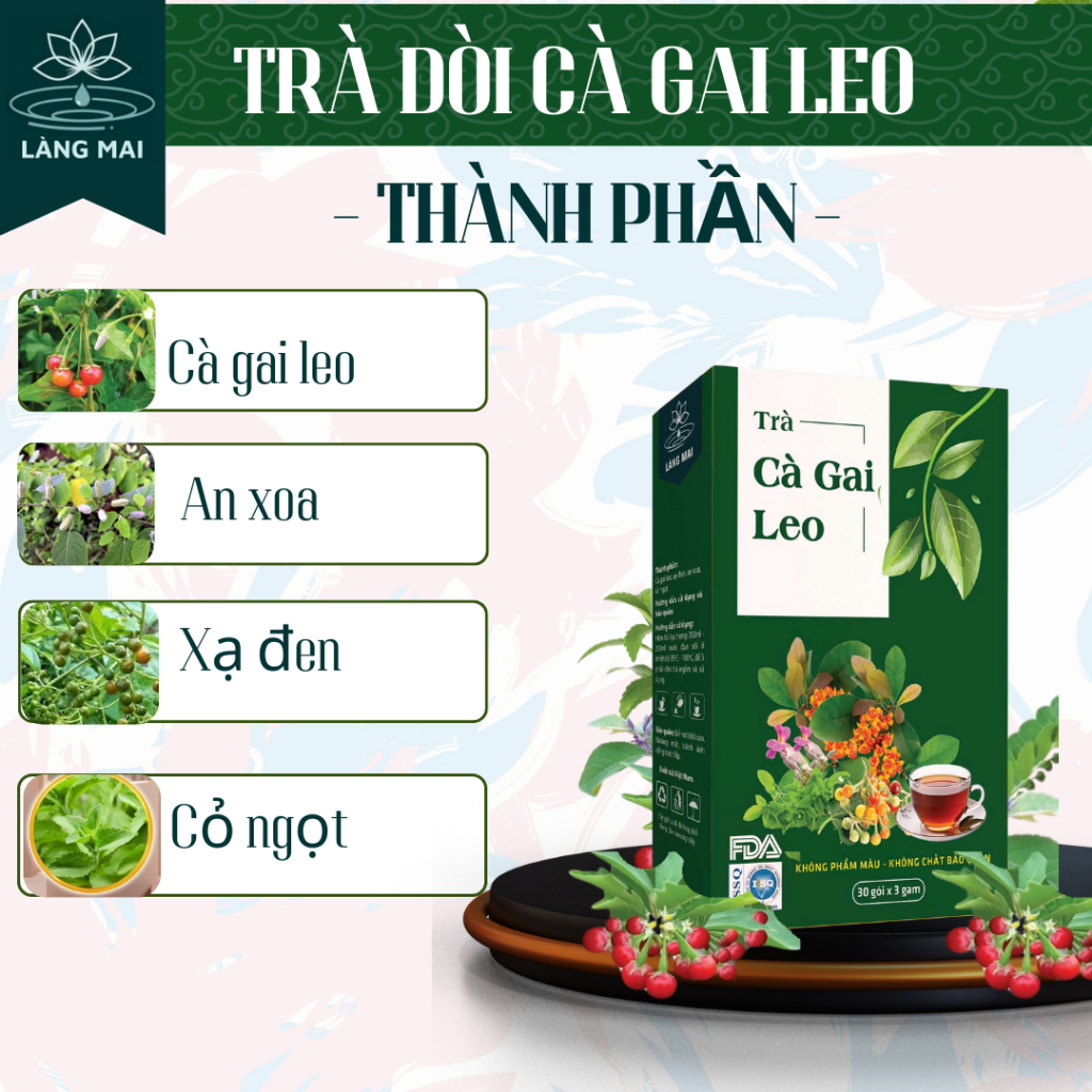 Trà Cà Gai Leo - Làng Mai - 4 vị Thảo Dược. Làm Mát Gan, sạch mụn, da sáng, Dạng Túi Lọc Tiện Lợi Dễ Uống