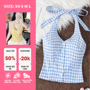 Áo Yếm Karo Cột Dây Croptop Nữ Tính Trẻ Trung – Áo Yếm Nữ Dạo Phố, Đi Chơi, Hẹn Hò, Du Lịch Cao Cấp