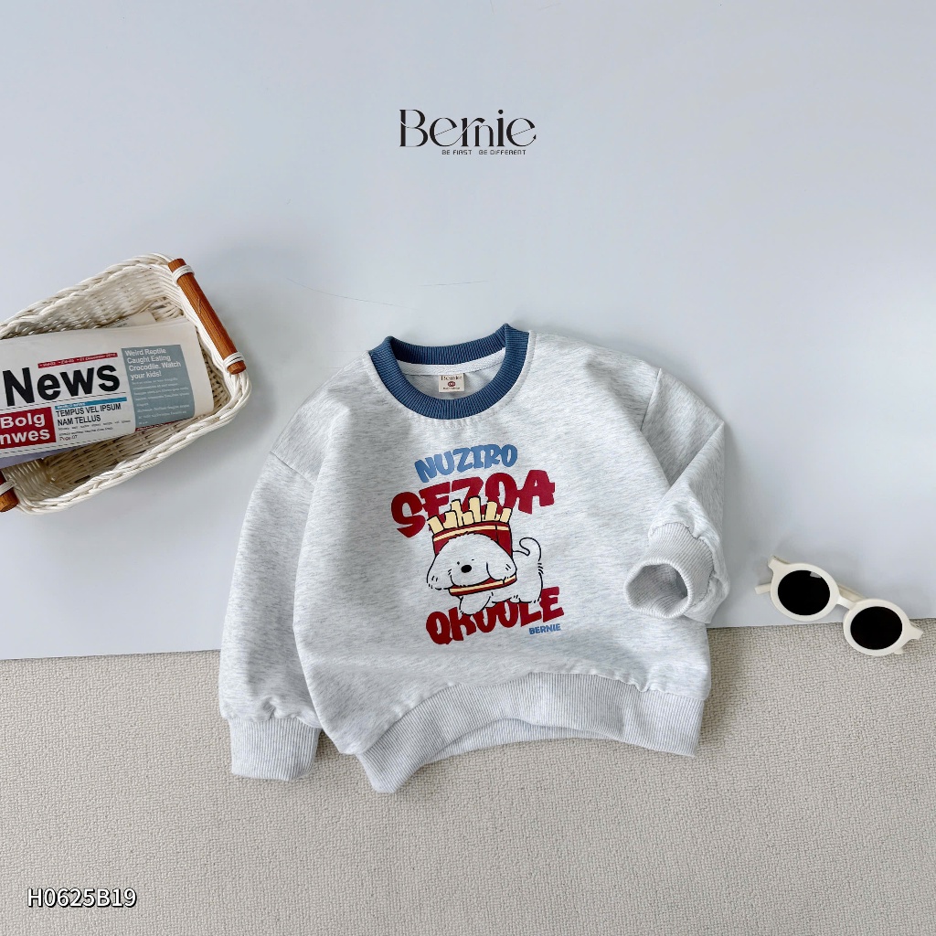 Bộ thu đông cotton 2 da dày dặn hoạ tiết cún con dễ thương, bộ dài tay bé trai vải dày dặn cho bé