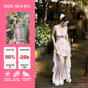 Đầm Hoa Hai Dây Voan Khoét Eo Nữ Tính Vintage – Đầm Nữ Dạo Phố, Đi Biển, Du Lịch, Hẹn Hò Cao Cấp