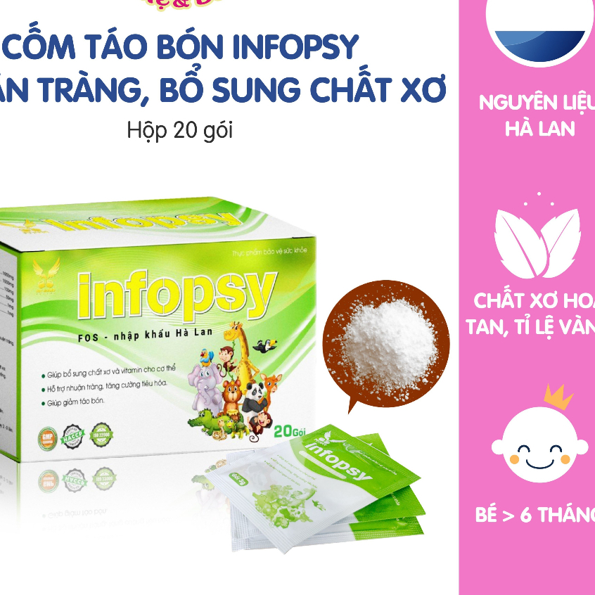 [HÀNG CTY + QUÀ] Cốm chống táo bón Infopsy bổ sung chất xơ, tăng cường tiêu hóa cho mẹ và bé (Hộp 20 Gói X 5G)