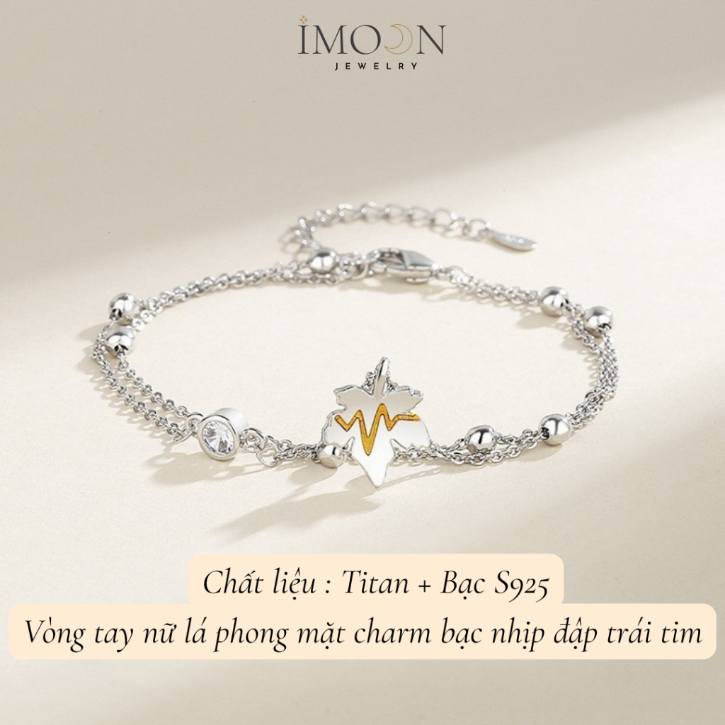 [ HỢP KIM BẠC ] Vòng tay đôi tình yêu lá phong bạc , lắc tay đôi uyên ương charm nhịp đập trái tim IMOON073