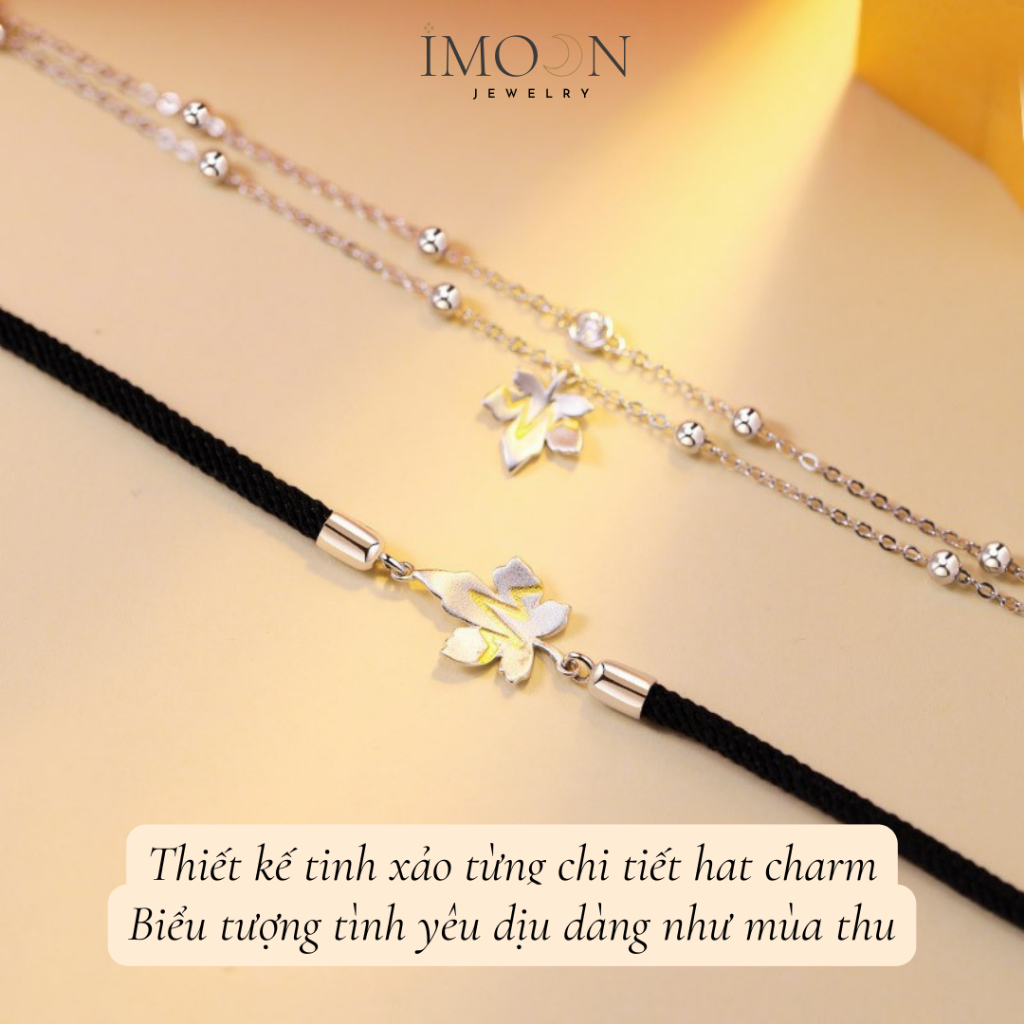 [ HỢP KIM BẠC ] Vòng tay đôi tình yêu lá phong bạc , lắc tay đôi uyên ương charm nhịp đập trái tim IMOON073