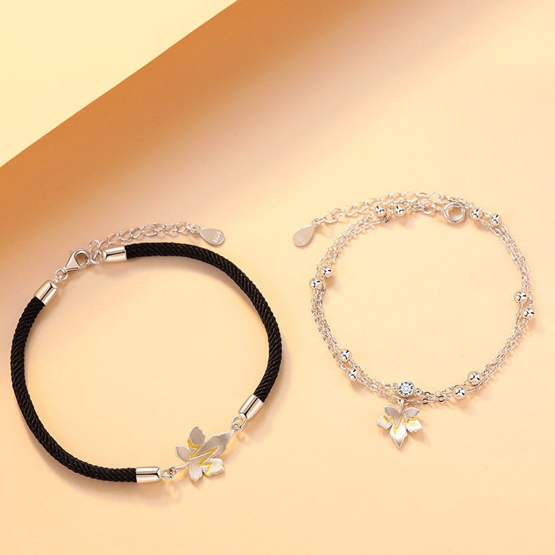 [ HỢP KIM BẠC ] Vòng tay đôi tình yêu lá phong bạc , lắc tay đôi uyên ương charm nhịp đập trái tim IMOON073