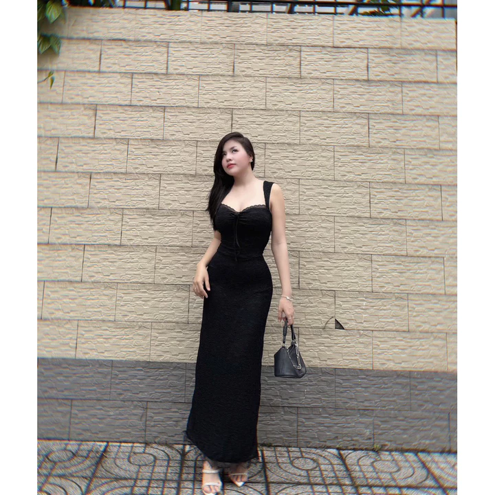 Đầm body nơ ngực tay con dáng dài, đầm body tay con đuôi cá đi tiệc, ddaafmf body ren tôn dáng đi tiệc sang chãnh