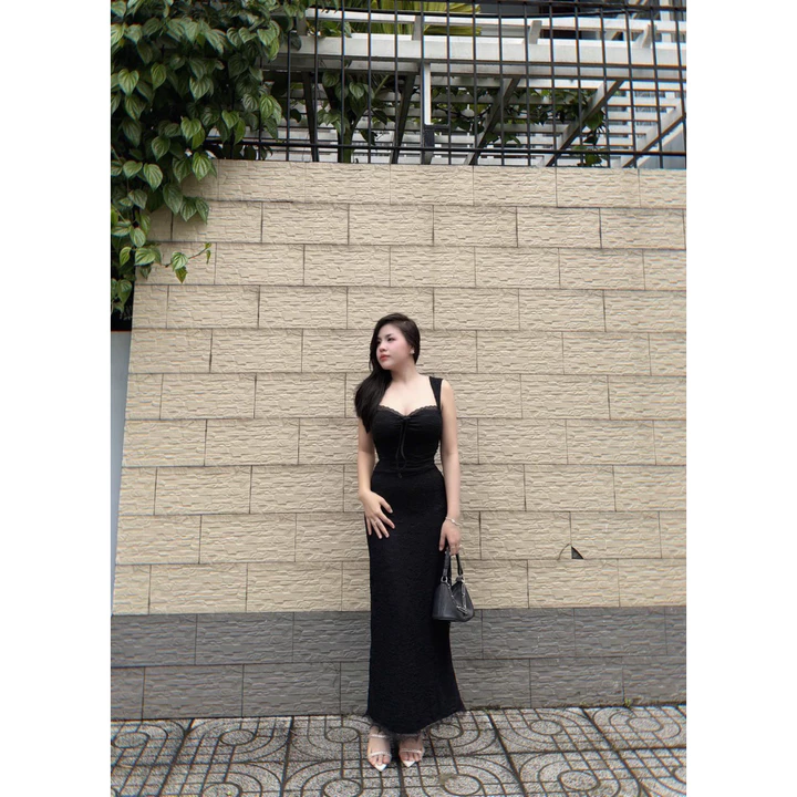 Đầm body nơ ngực tay con dáng dài, đầm body tay con đuôi cá đi tiệc, ddaafmf body ren tôn dáng đi tiệc sang chãnh