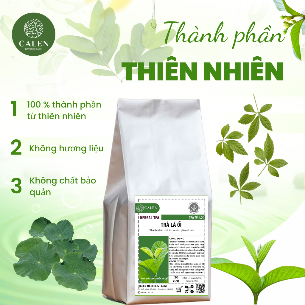 Trà búp ổi lá sen Calen Nature's Farm giúp giảm câ.n, tiêu mỡ nhanh, hỗ trợ dạ dày, đại tràng - bịch 30 lọc
