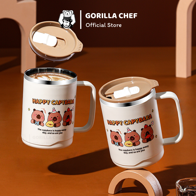 Cốc cà phê có nắp inox 304 Gorilla Chef dung tích 485ml hình Lucky ...