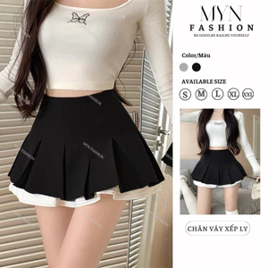 Chân Váy Xếp Ly Viền Trắng Khóa Kéo 2 Lớp Dày Dặn, Chân Váy Tennis Dáng Xòe Tiểu Thư Phối Viền Trắng
