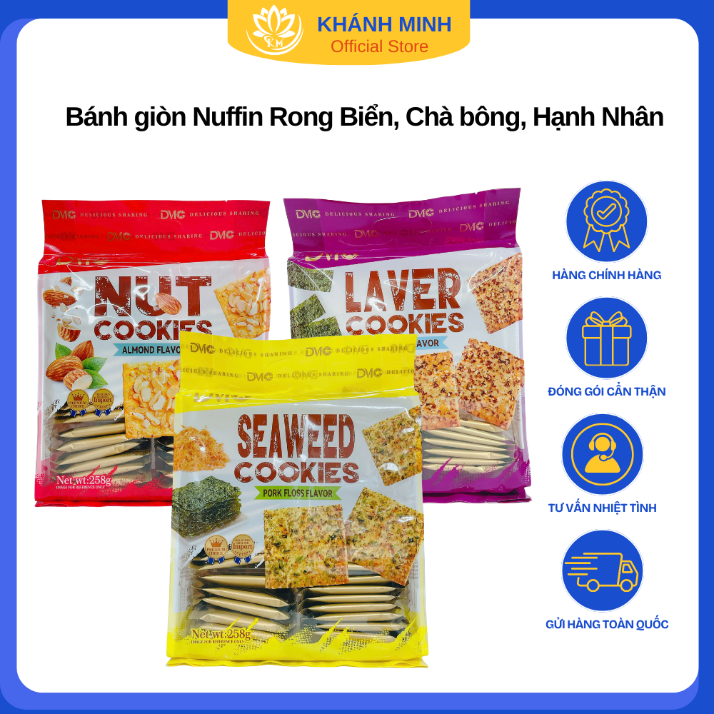 [Khánh Minh Hà Nội] Bánh Quy Giòn Nuffin Rong Biển, Chà bông, Hạnh Nhân ...