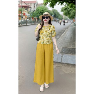 Set Bộ Nữ Quần Ống Rộng Áo Họa Tiết Vải Đũi Cao Cấp - E97
