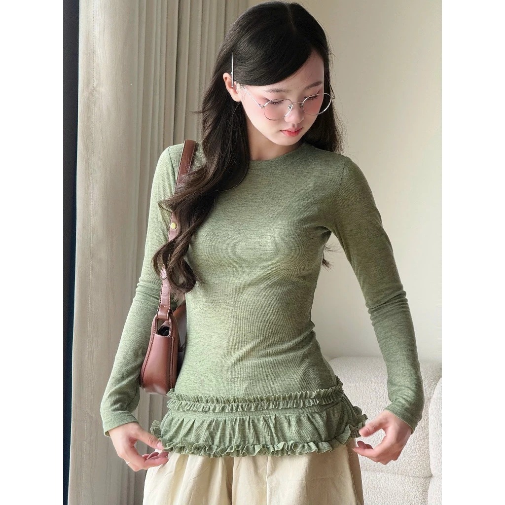 Áo thun thu đông body chất zip catmia xếp tùng xoè xinh Miha Studio