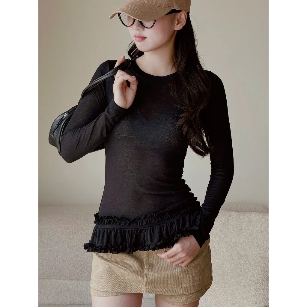 Áo thun thu đông body chất zip catmia xếp tùng xoè xinh Miha Studio