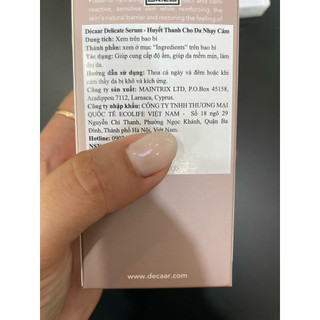 [Tem cty] Décaar Delicate Serum – Huyết Thanh Decaar Serum Làm Dịu Da Phục Hồi Da Nhạy Cảm