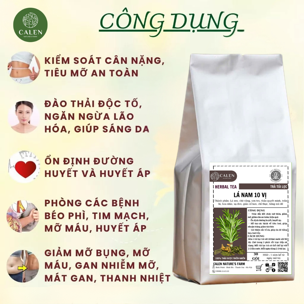 Trà lá nam 10 vị giúp thải độc, giảm mỡ, hỗ trợ tiêu hóa và làm đẹp da bịch 30 túi lọc