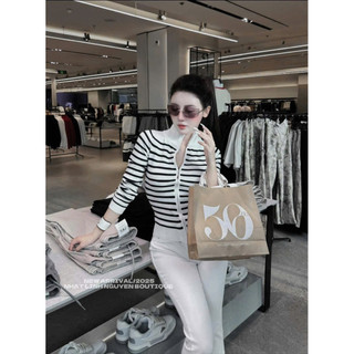 LT - Áo len khoá kéo hai đầu, len dài tay thu đông kẻ sọc ngang len dày cổ trụ free size 1313