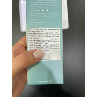 [Tem cty] Décaar Anti Acne Cream 24hr Kem Dưỡng Giảm Mụn, Kiểm Soát Dầu Decaar