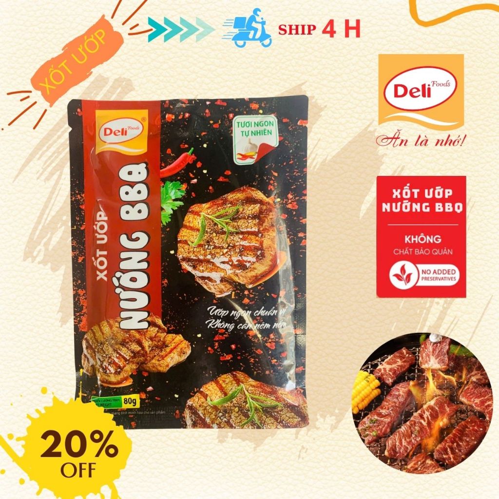 Combo Xốt Ướp Nướng BBQ Deli Foods 80g – Gia Vị Nêm Sẵn Thơm Ngon Chuẩn Vị, Tiện Lợi Ướp Thịt