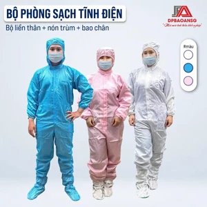 Quần Áo Tĩnh Điện Liền Thân Có Mũ Nam Nữ Phòng Sạch, Nhà Máy - Màu Trắng, Hồng, Xanh Dương