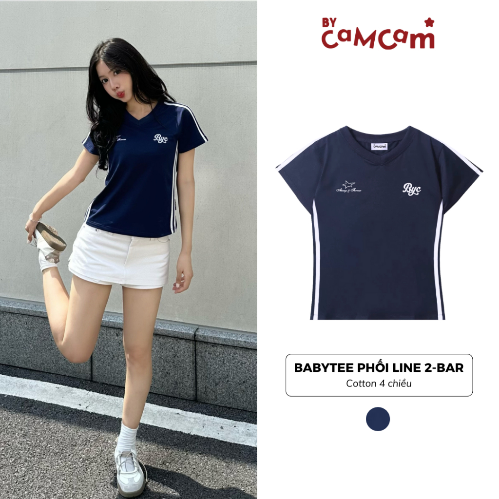 Áo Thun Babytee Phối Line Thể Thao 2-Bar 𝑩𝒚𝒄𝒂𝒎𝒄𝒂𝒎 Phong Cách Đường Phố Cho Nữ ABN242