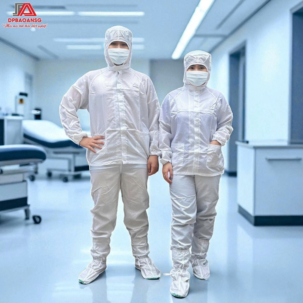 Bộ Đồ Phòng Sạch Rời Nam Nữ Đạt Chuẩn Sản Xuất - Vải Kate Silk, Màu Trắng