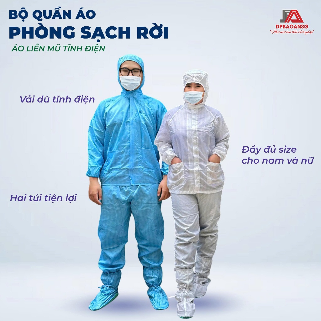 Bộ Đồ Phòng Sạch Rời Nam Nữ Đạt Chuẩn Sản Xuất - Vải Kate Silk, Màu Trắng