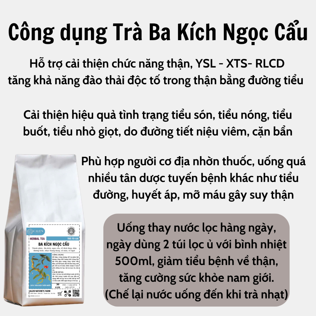 [CÓ CHE TÊN] Trà Ba kích - Ngọc Cẩu Calen giúp bổ thận tráng dương, cải thiện sinh lý nam, nữ bịch 30 túi lọc