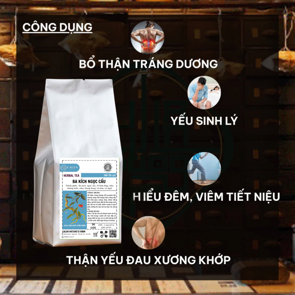 [CÓ CHE TÊN] Trà Ba kích - Ngọc Cẩu Calen giúp bổ thận tráng dương, cải thiện sinh lý nam, nữ bịch 30 túi lọc