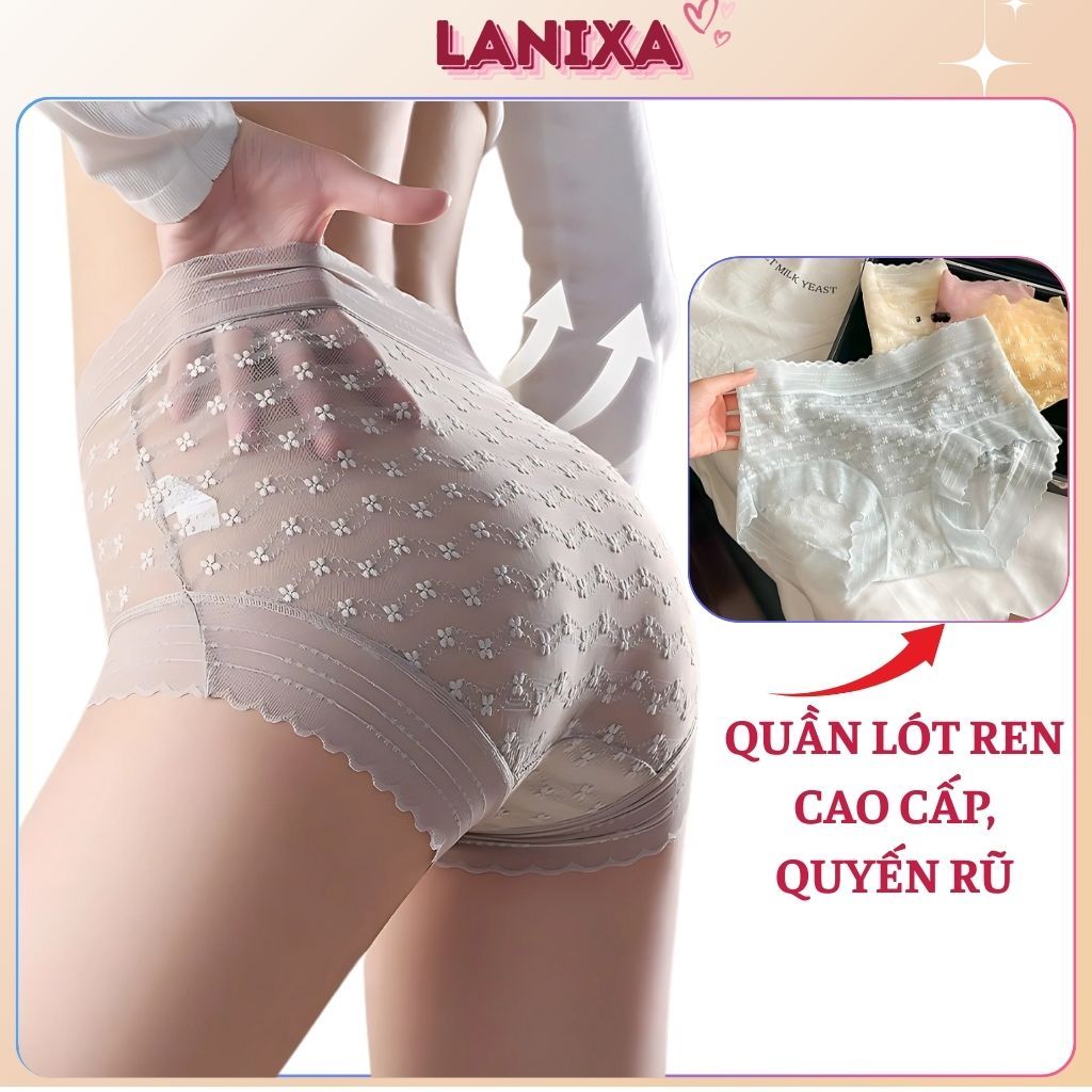 Quần lót ren nữ mỏng nhẹ thoáng mát cạp cao ôm eo tôn dáng sexy thêu hoa xinh xắn cute LANIXA L5505