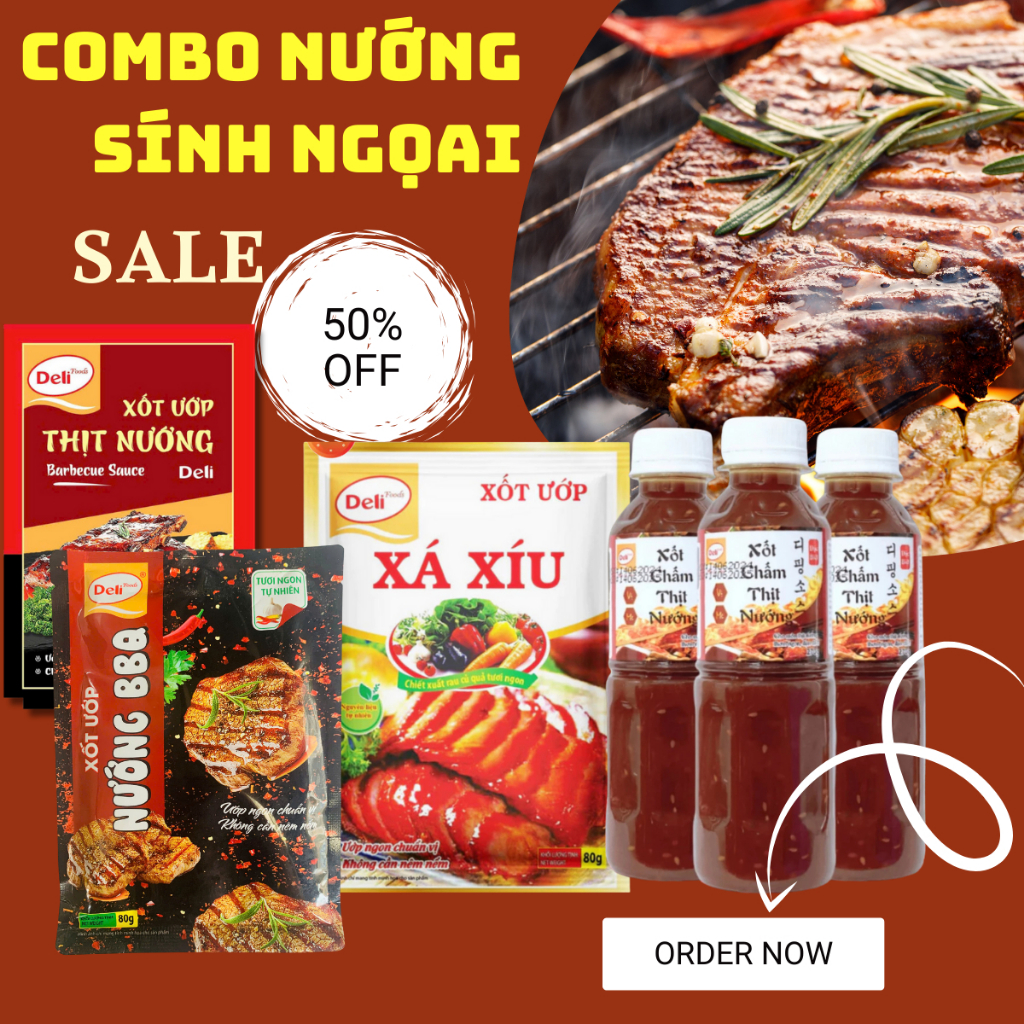 Combo Nướng Sính Ngoại Deli Foods – Xốt BBQ, Xốt Ướp Thịt Nướng, Xốt Ướp Xá Xíu & Xốt Chấm Thịt