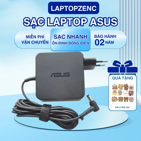 Sạc Laptop Asus 65W/90W, Sạc Asus Chân To/Nhỏ, Cục Sạc Máy Tính Asus Vivobook, Bảo Hành 24 Tháng.