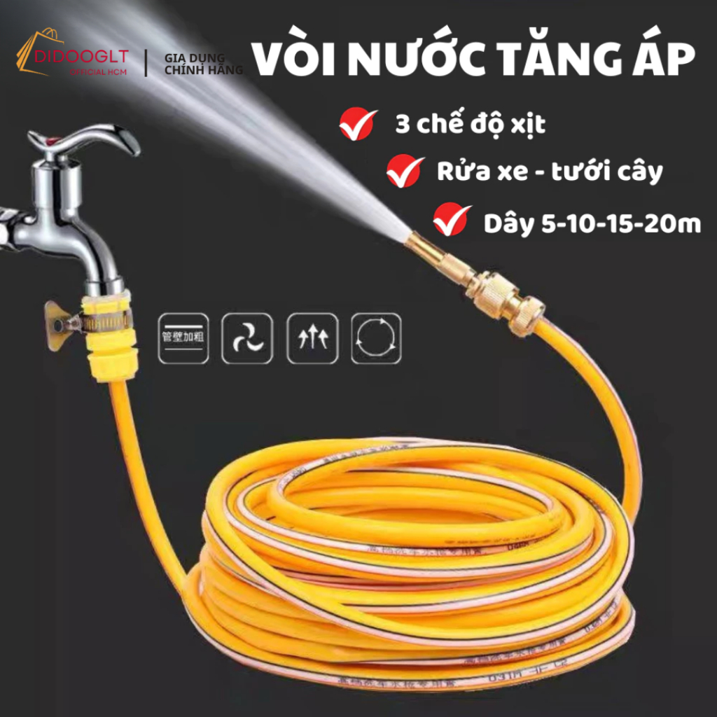 Bộ Vòi Xịt Tăng Áp 20m Rửa Xe Tưới Cây 3 Chế Độ Xịt - Xịt Rửa Xe Tăng Áp, Vòi Phun Áp Suất Cao 10m, 20m