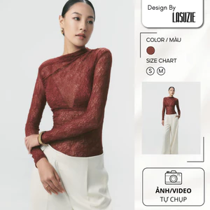 Áo Ren Nữ Dài Tay Brown Lace Top With Bra Màu Nâu Ôm Body Thời Trang Gợi Cảm Thời Trang Cao Cấp Đi Tiệc, Đi Chơi