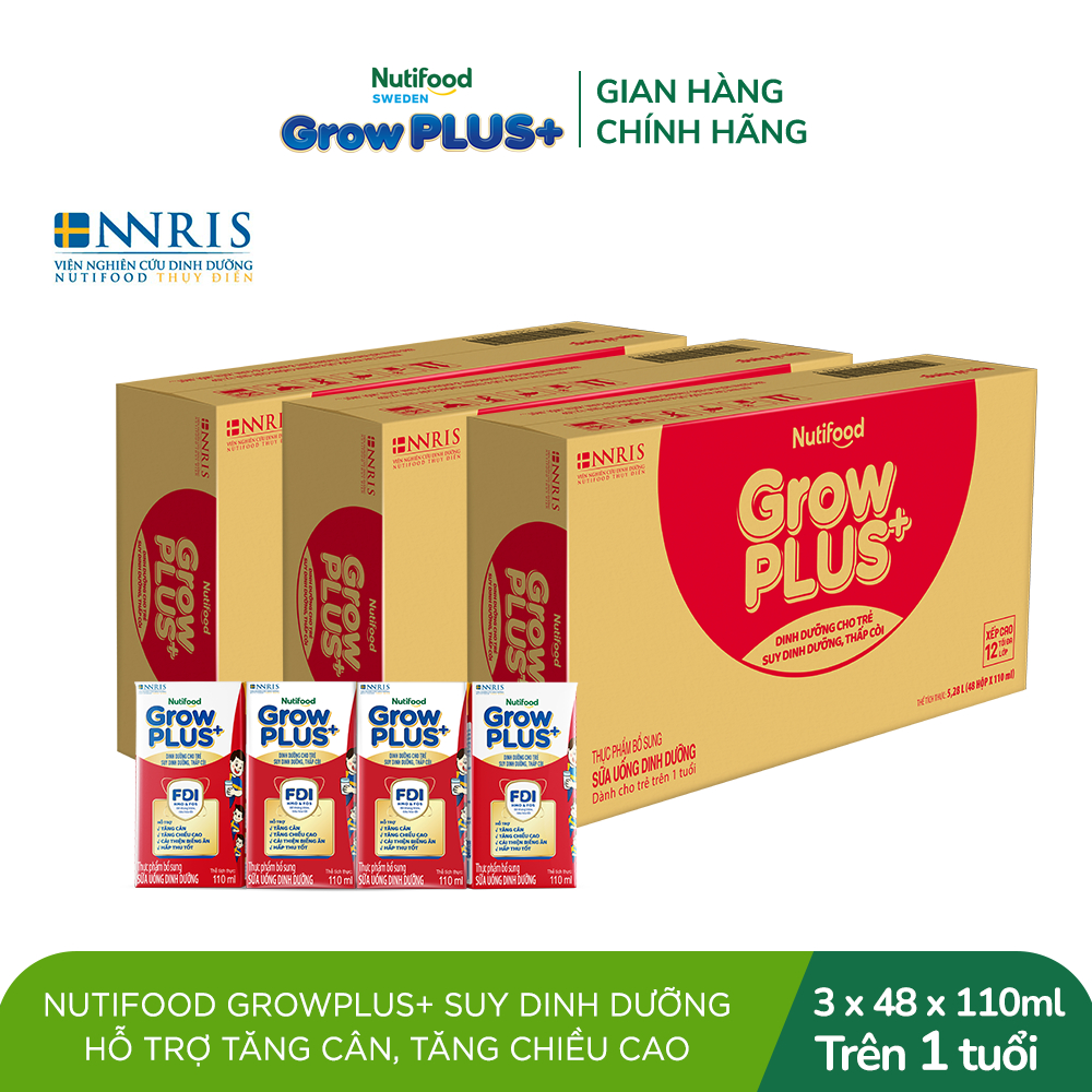 Combo 3 Thùng 48 SBPS Nutifood GrowPLUS+ Suy Dinh Dưỡng - Tăng Cân, Tăng Chiều Cao 110ml (Bao bì tùy lô hàng)