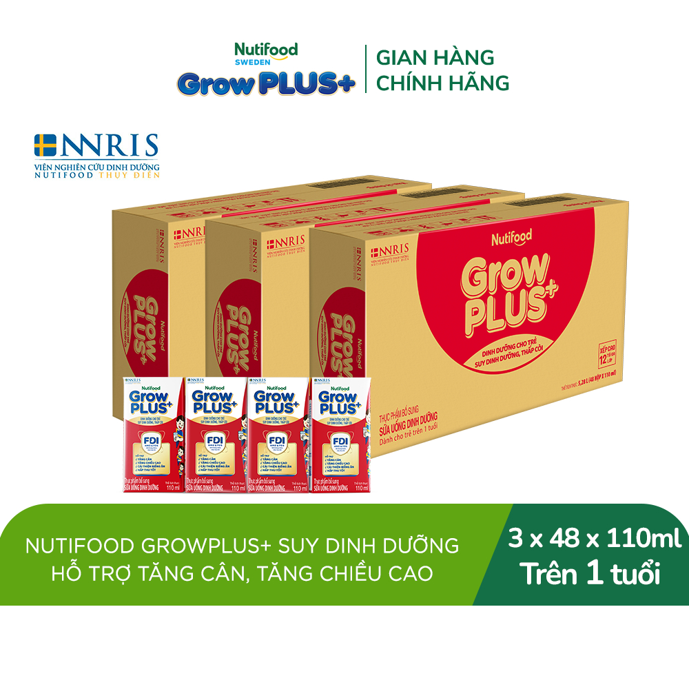 Combo 3 Thùng 48 SBPS Nutifood GrowPLUS+ Suy Dinh Dưỡng - Tăng Cân, Tăng Chiều Cao 110ml (Bao bì tùy lô hàng)