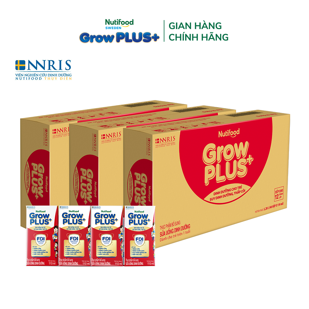 Combo 3 Thùng 48 SBPS Nutifood GrowPLUS+ Suy Dinh Dưỡng - Tăng Cân, Tăng Chiều Cao 110ml (Bao bì tùy lô hàng)