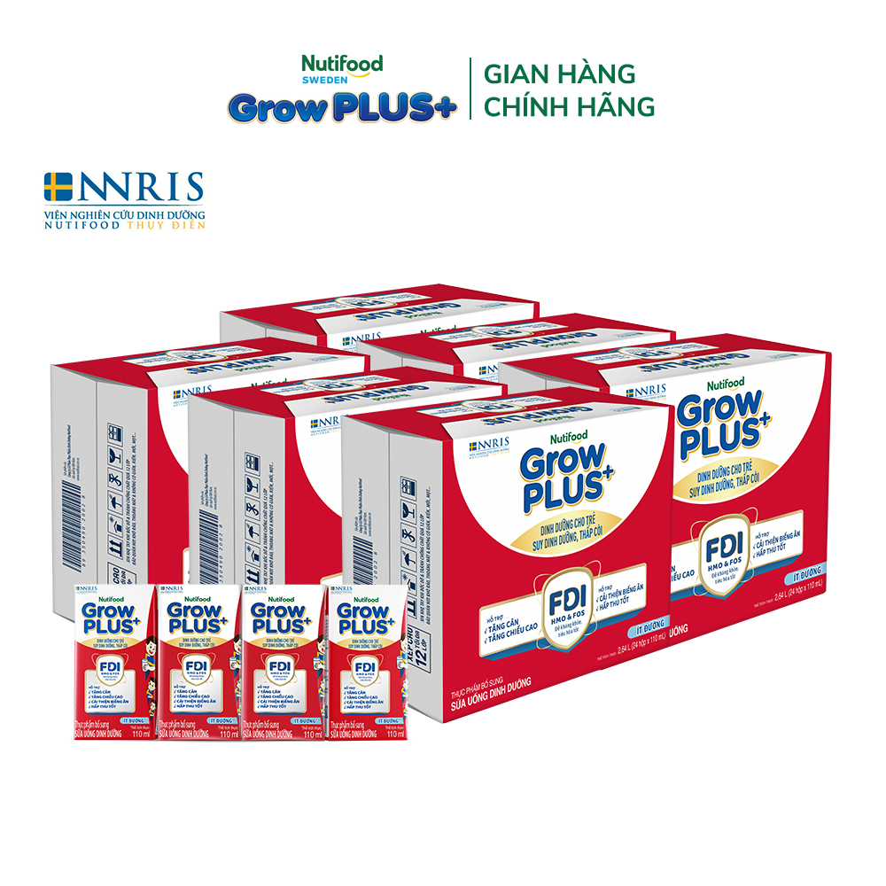 Combo 3 Thùng 48 SBPS Nutifood GrowPLUS+ Suy Dinh Dưỡng Ít đường 110ml - Tăng Cân, Tăng Chiều Cao (Bao bì tùy lô hàng)