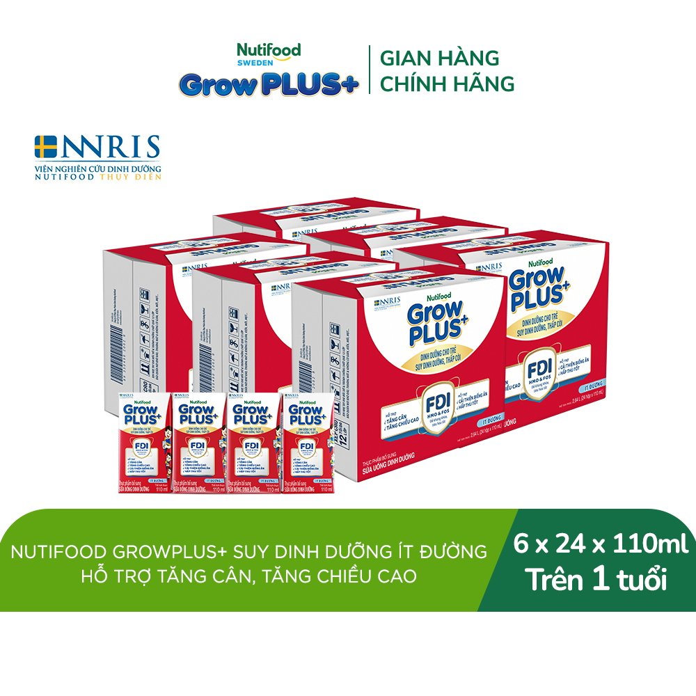Combo 3 Thùng 48 SBPS Nutifood GrowPLUS+ Suy Dinh Dưỡng Ít đường 110ml - Tăng Cân, Tăng Chiều Cao (Bao bì tùy lô hàng)