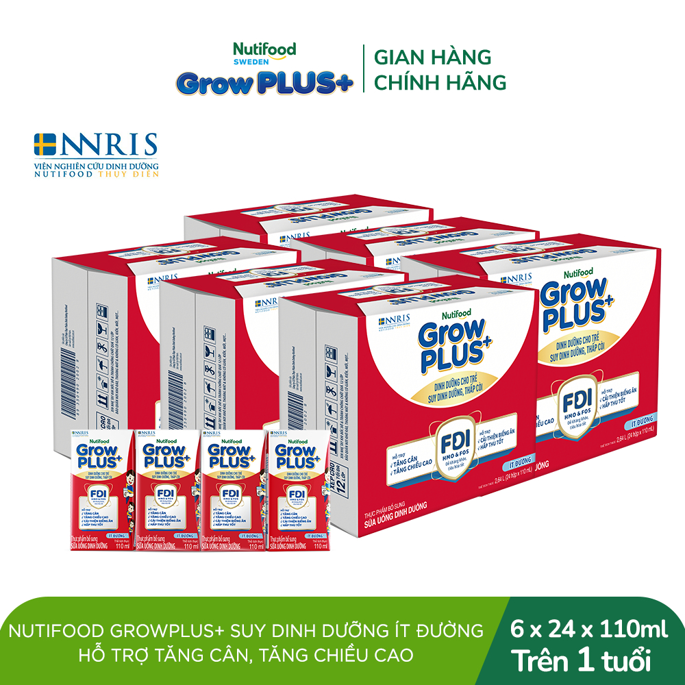 Combo 3 Thùng 48 SBPS Nutifood GrowPLUS+ Suy Dinh Dưỡng Ít đường 110ml - Tăng Cân, Tăng Chiều Cao (Bao bì tùy lô hàng)