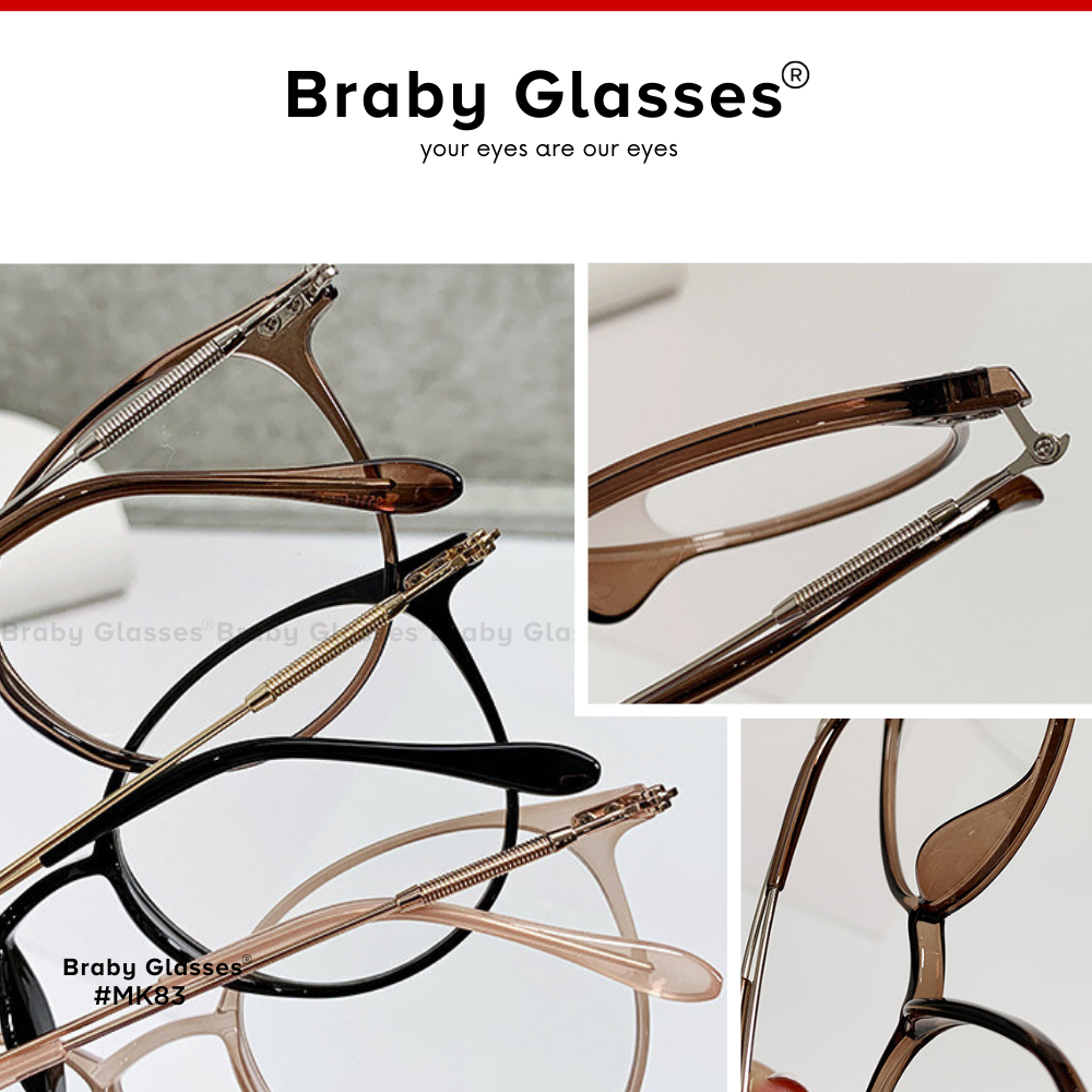 Gọng kính cận uniex tròng mắt tròn thời trang Braby Glasses chất liệu TR90 chống gãy cao cấp kiểu dáng trẻ trung MK83