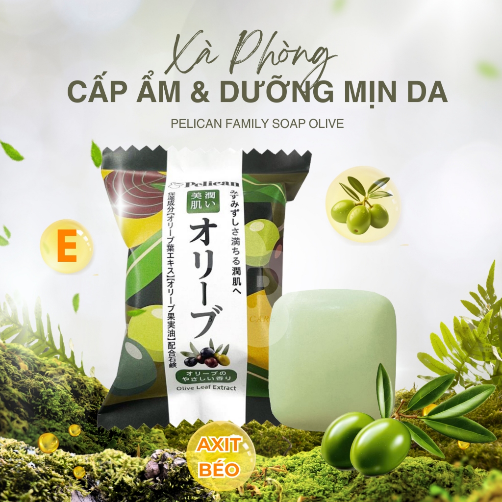 Xà Phòng Tắm Dưỡng Ẩm Làm Mềm Da Pelican Olive Leaf Extract Soap (80G)