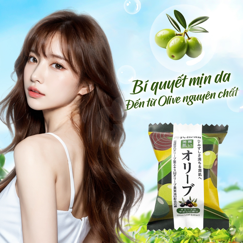 Xà Phòng Tắm Dưỡng Ẩm Làm Mềm Da Pelican Olive Leaf Extract Soap (80G)