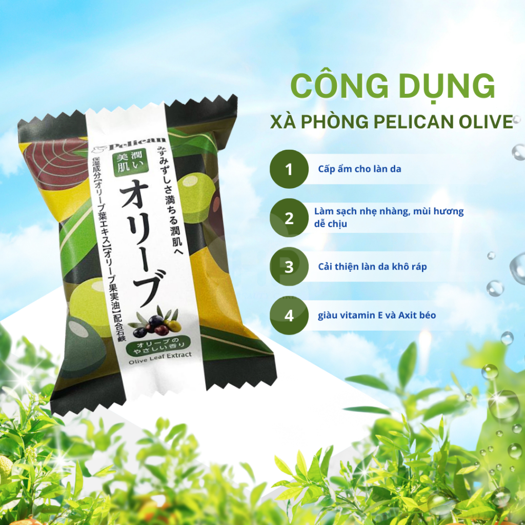 Xà Phòng Tắm Dưỡng Ẩm Làm Mềm Da Pelican Olive Leaf Extract Soap (80G)