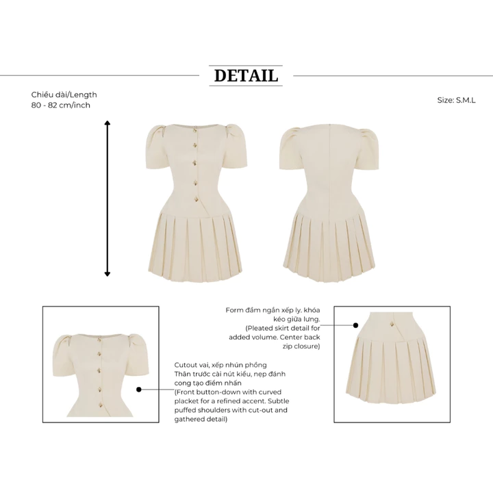 BBSTORE'S Đầm Xòe Dự Tiệc Tay Phồng Tùng Váy Xếp Ly Cut Out Vai Chất Linen Gân - D4234A