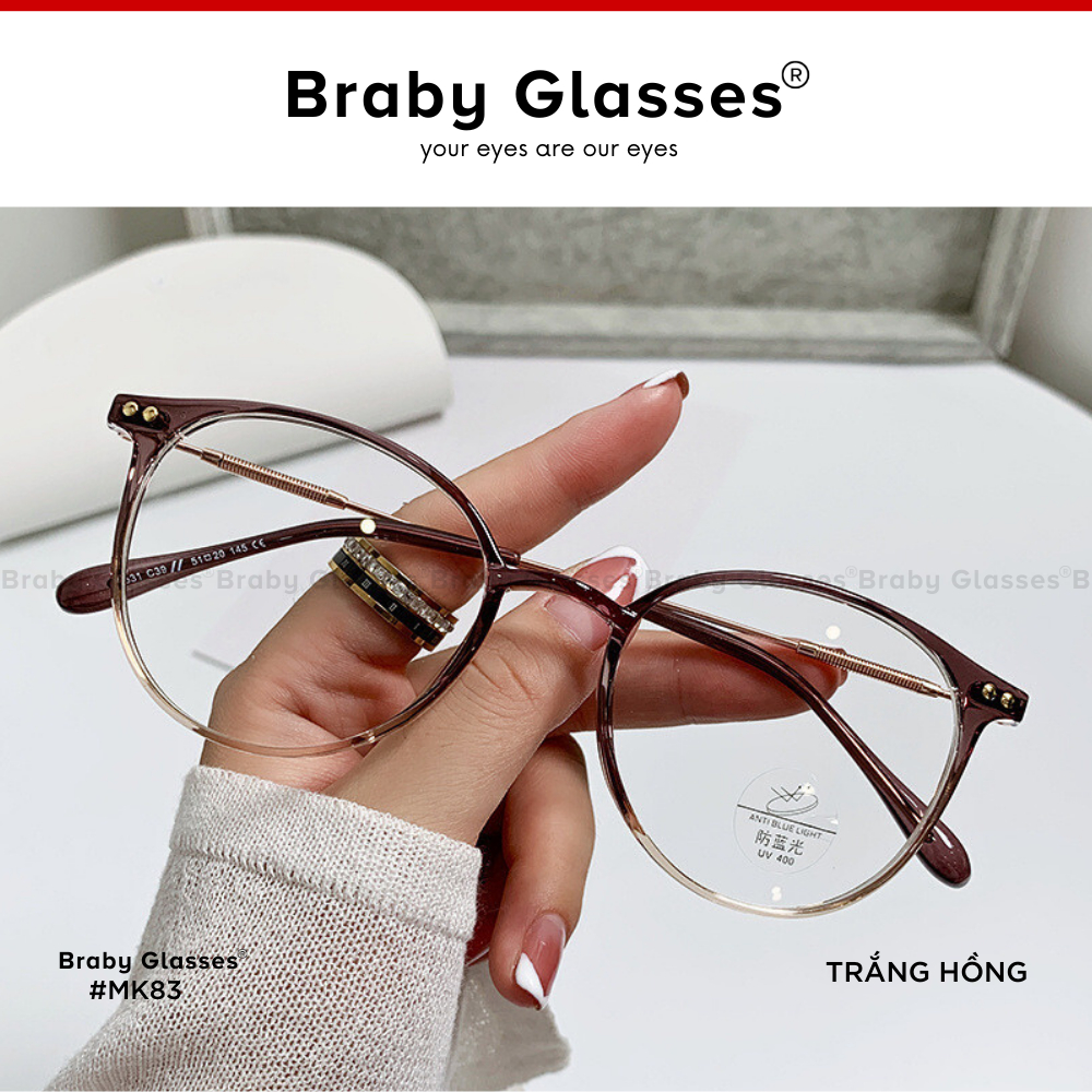 Gọng kính cận uniex tròng mắt tròn thời trang Braby Glasses chất liệu TR90 chống gãy cao cấp kiểu dáng trẻ trung MK83
