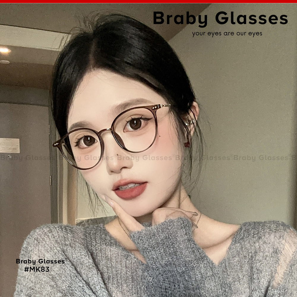 Gọng kính cận uniex tròng mắt tròn thời trang Braby Glasses chất liệu TR90 chống gãy cao cấp kiểu dáng trẻ trung MK83