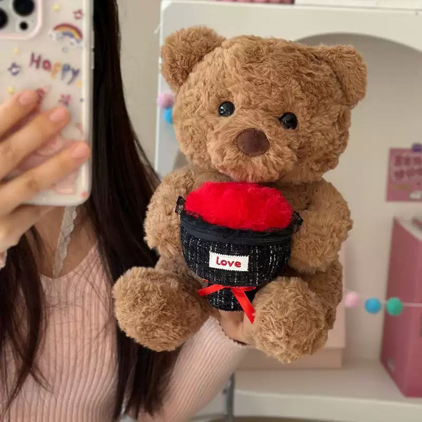 Gấu bông teddy ôm bó hoa dễ thương làm quà tặng sinh nhật, ngày lễ valentine cho bạn gái, người yêu