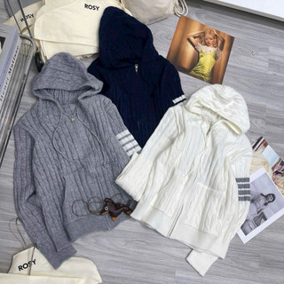 LT - Áo khoác len dài tay, hoodie mũ, chất len xoắn thừng quảng châu free size 1253