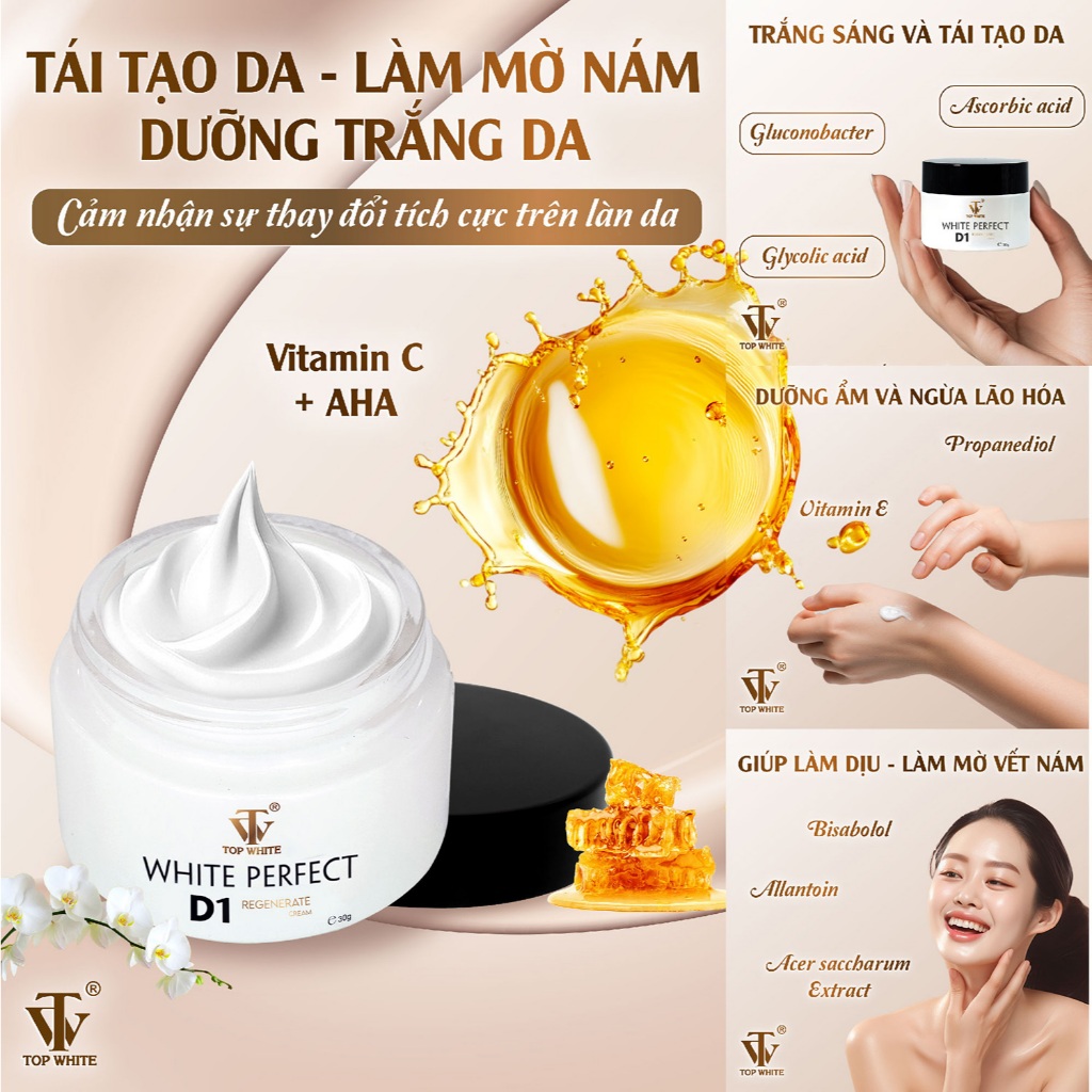 Kem giúp tái tạo da, làm mờ vết nám, tàn nhang, dưỡng trắng da Top White – White Perfect D1