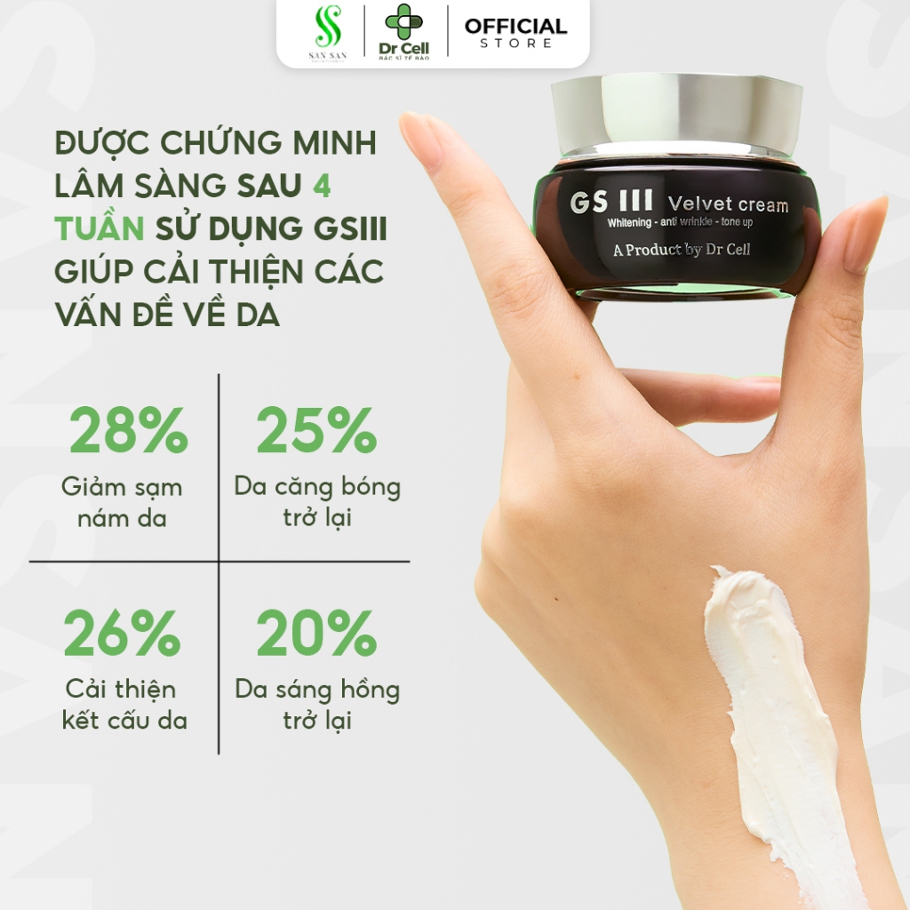 Combo dưỡng sáng mờ thâm Dr Cell gồm kem ngày gsiii, kem đêm collagen rebirth, serum 72h